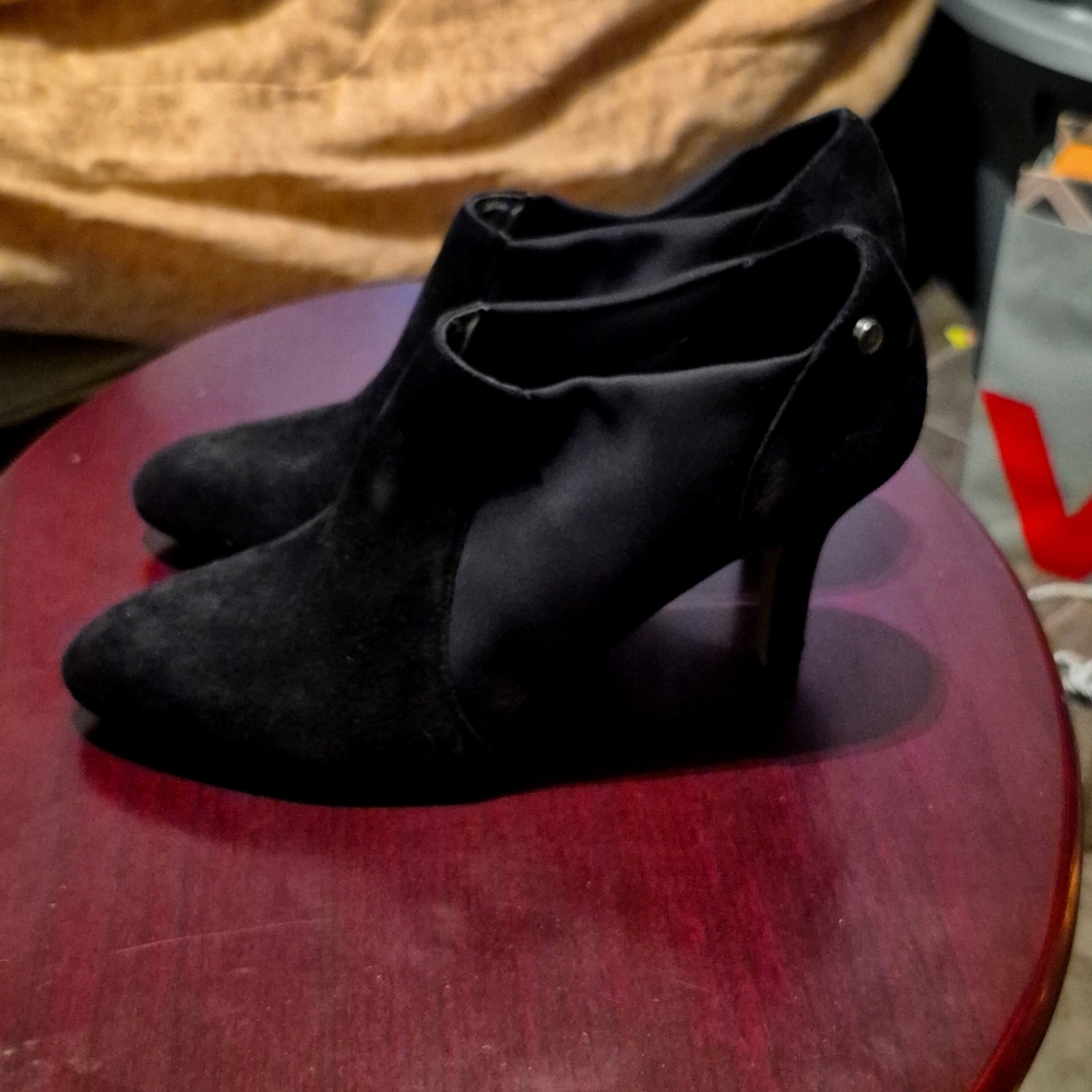 Anne Klien Suede and Cloth Heeled 2 1/2 inch Boot